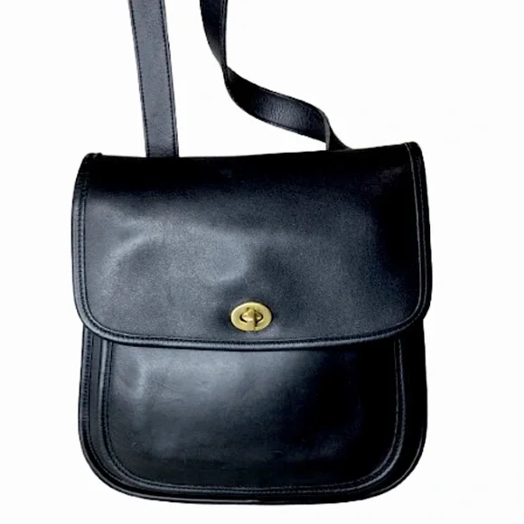 Coach | Bags | Vintage Coach Black Leather Side Pack Brass Turn